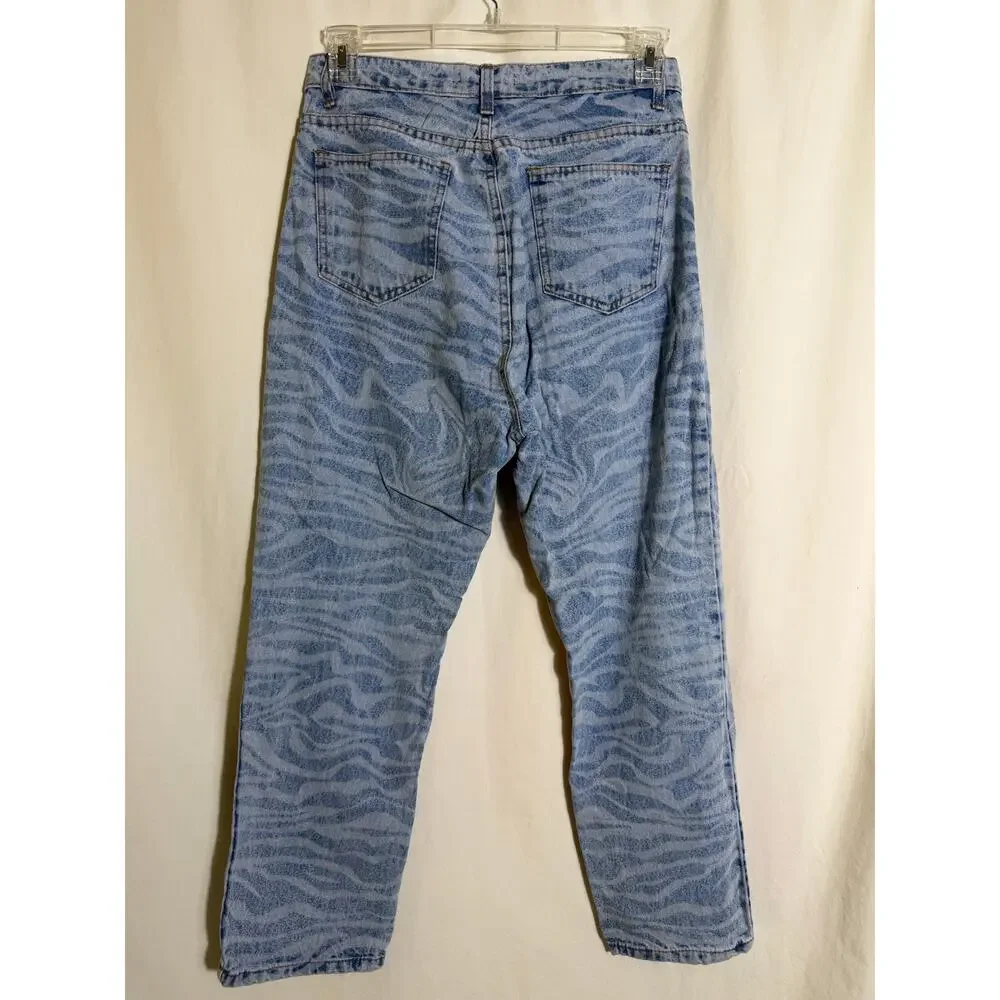 Vintage CKLass Zebra Print Acid Wash Jeans Size 9 Blue High Rise Mom Jeans 90s - Picture 5 of 6